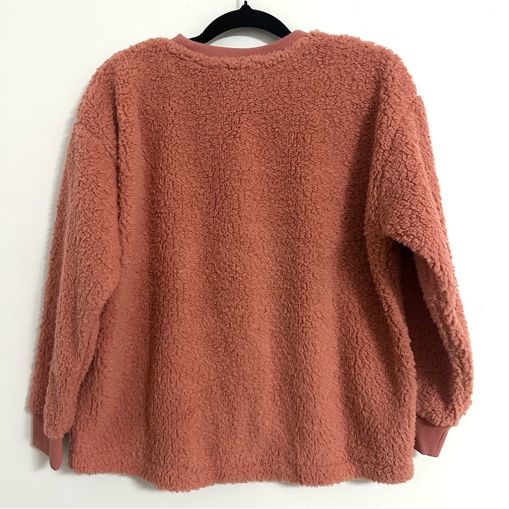 NWT Adidas Girls Sherpa Crew Neck Sweater Pink/Coral Girls 14 - Picture 2 of 3